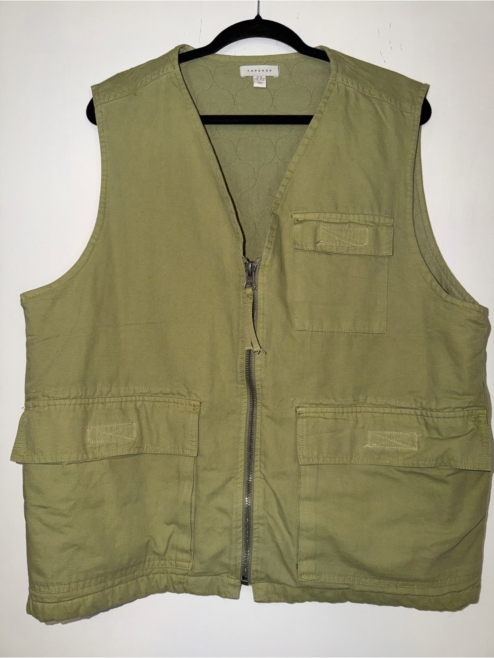 Topshop Olive Green Quilted Utility Vest